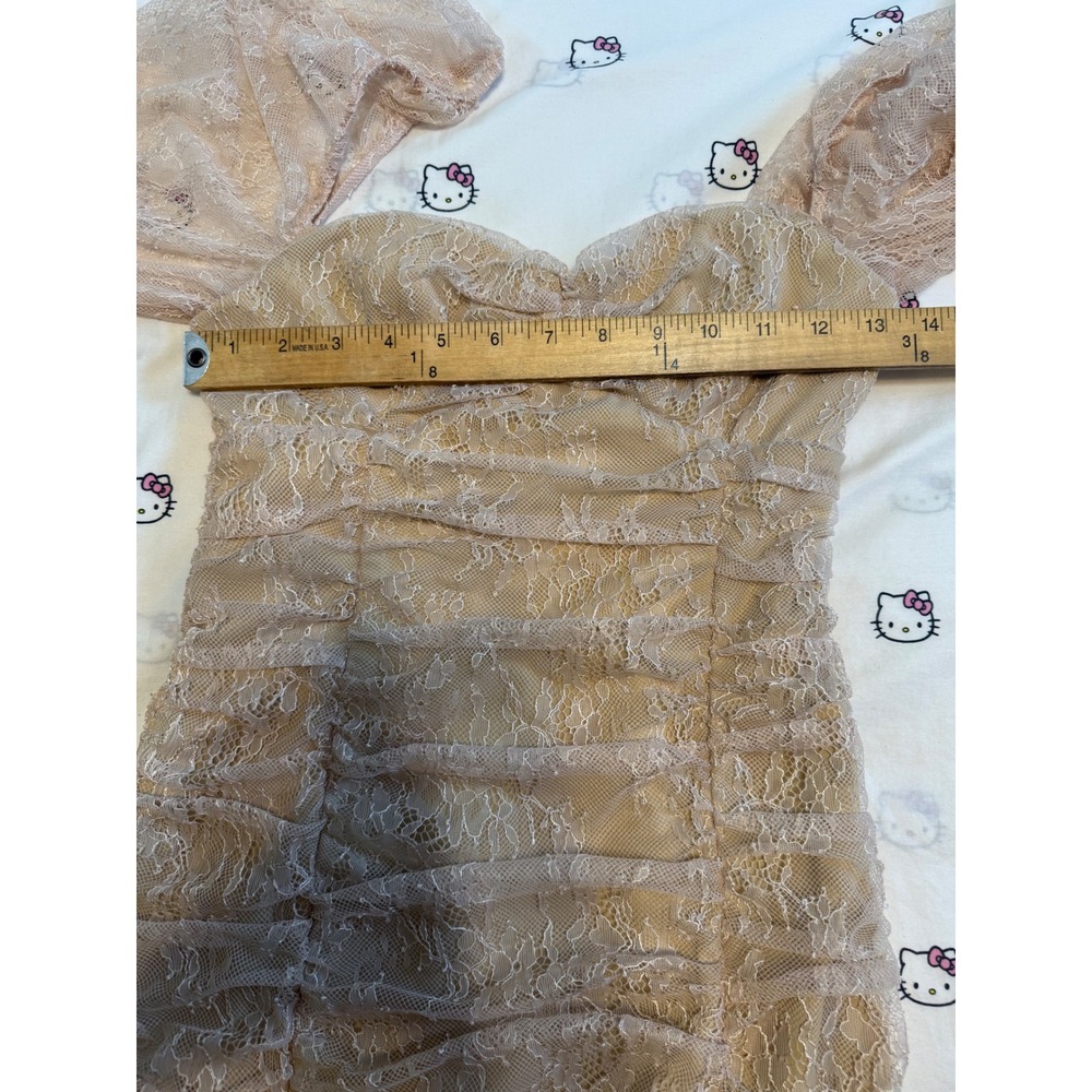 Michael Costello x REVOLVE Dress Women S Nude Excellent Ruched Lace Mini Bodycon - Picture 6 of 9